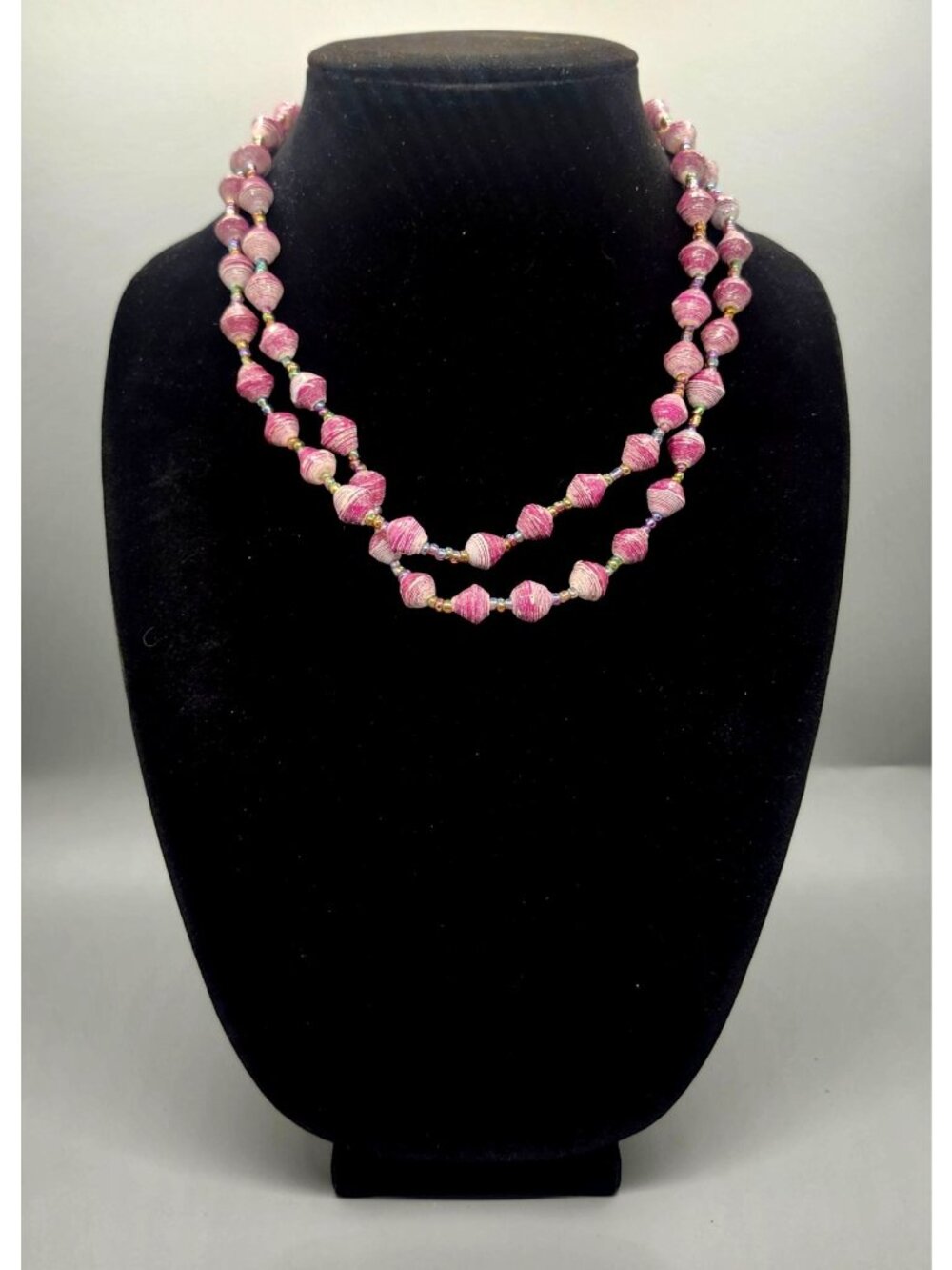 Handcrafted Pink Bead Necklace With Long Strand Design & Gold Accents For Women